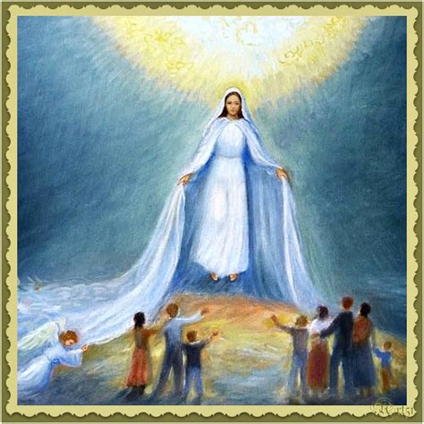 illustrazione di Santa Teresa di Lisieux sotto il manto di Maria