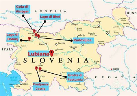 Mappa della Slovenia con le principali attrazioni turistiche