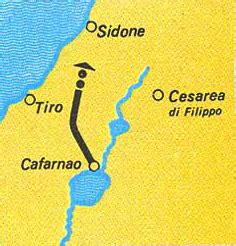 Mappa della regione di Tiro e Sidone al tempo di Gesù, evidenziando il percorso