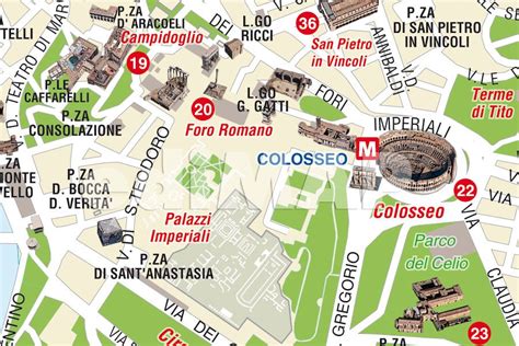 Mappa del percorso a piedi che collega Santa Maria Maggiore, il Colosseo e la Città del Vaticano