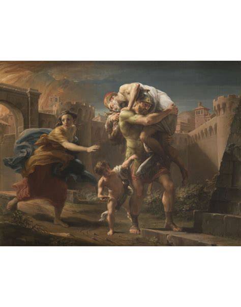 illustrazione classica di Enea che fugge da Troia portando Anchise sulle spalle