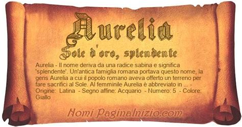 Infografica: Significato del nome Aurelia, data dell'onomastico e simboli fortunati associati