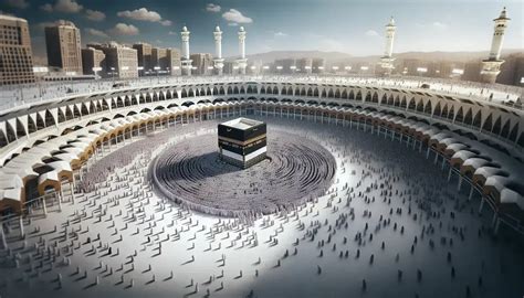 Foto della Ka'ba con i pellegrini che compiono il Tawaf