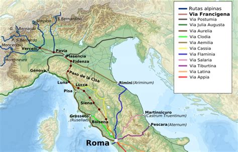 mappa del percorso della Via Francigena e Via Lauretana con Siena evidenziata