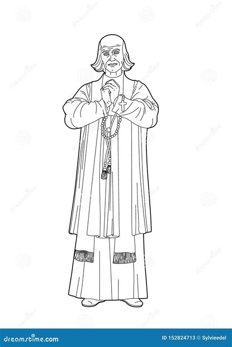 disegno stilizzato di un sacerdote che sorride e tende la mano in segno di benvenuto