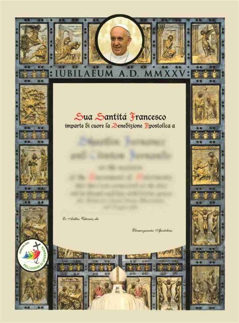 Foto di una pergamena ufficiale della Benedizione Apostolica su carta pregiata