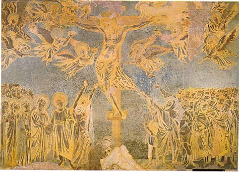 Schema compositivo della Crocifissione di Cimabue con evidenziazione delle masse e delle linee di forza.