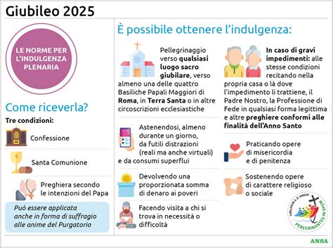 Infografica che riassume le condizioni necessarie per ottenere l'indulgenza plenaria (confessione, comunione, preghiera).