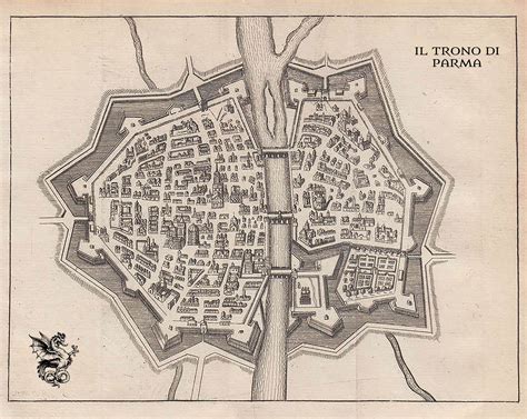 Mappa storica di Parma nel XIII secolo con indicazione della cinta muraria e della Porta Piacenza