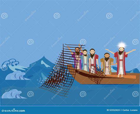 Illustrazione del momento in cui Gesù chiama i pescatori al lavoro