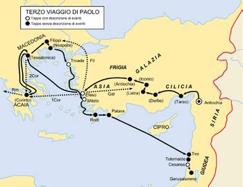 Mappa delle direzioni di viaggio e predicazione degli Apostoli dopo la Pentecoste