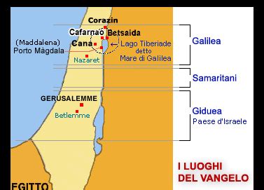 Mappa del Lago di Tiberiade con l'indicazione dei luoghi citati nei Vangeli