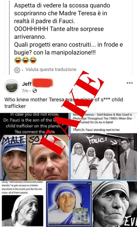 Immagine comparativa di Anthony Fauci e Madre Teresa, evidenziando le differenze per confutare la presunta somiglianza