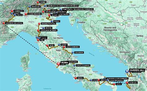 Mappa indicativa del percorso dall'Italia verso la costa croata e Medjugorje