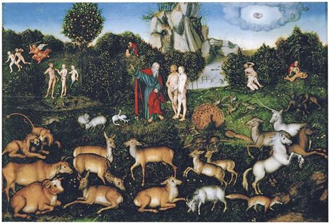 Illustrazione della tentazione nel Giardino dell'Eden, con Satana che parla a Eva.