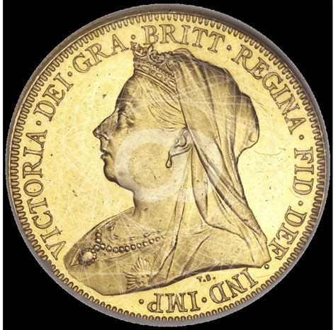 Dettaglio della Sterlina d'oro Regina Vittoria Testa Velata