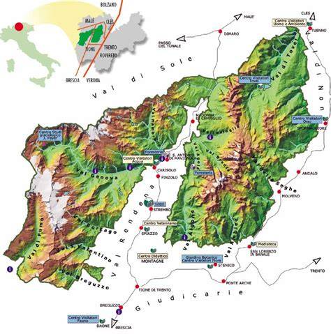 Mappa geografica dell'area Adamello-Presanella e Val Rendena