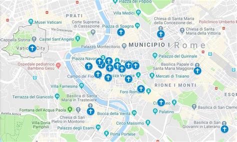 Mappa delle chiese di Roma con i crocifissi discussi