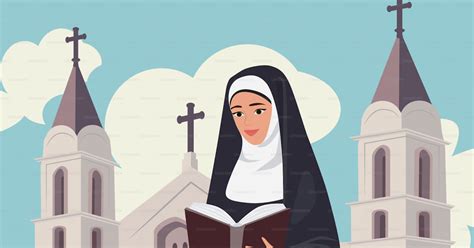 Vettore stilizzato di una suora che legge una storia a un gruppo di bambini.