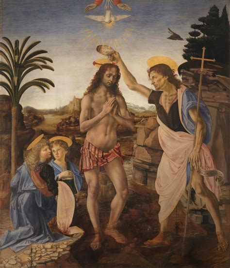 Dettaglio dell'angelo di Leonardo da Vinci nel Battesimo di Cristo