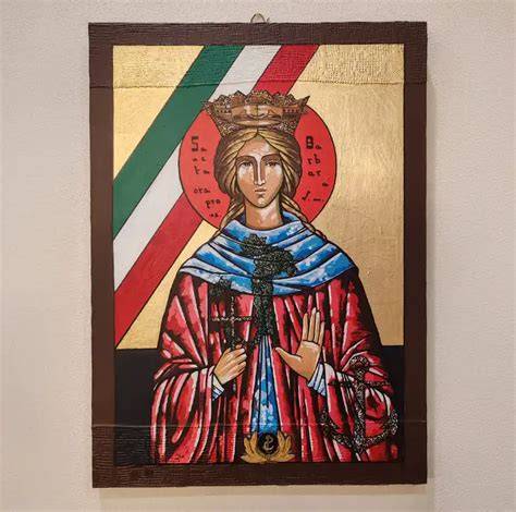 Icona di Santa Barbara con i suoi simboli tradizionali