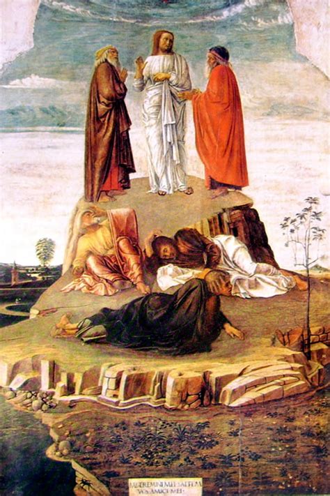 La Trasfigurazione di Giovanni Bellini, con paesaggio veneto e figure serene.