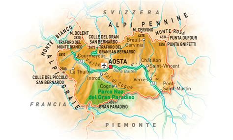 mappa della Valle d'Aosta con evidenziata la località di Aosta e Montfleury