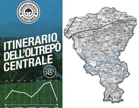 Mappa dell'Oltrepò Pavese con evidenziato l'Eremo di Sant'Alberto di Butrio e i percorsi descritti