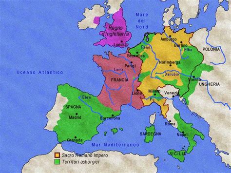 Mappa dell'Impero Germanico nel XVI secolo con le aree di diffusione della Riforma