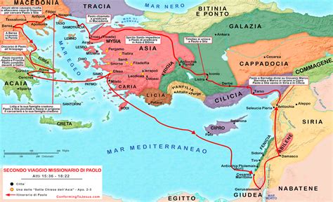Mappa del viaggio missionario di Paolo e Luca