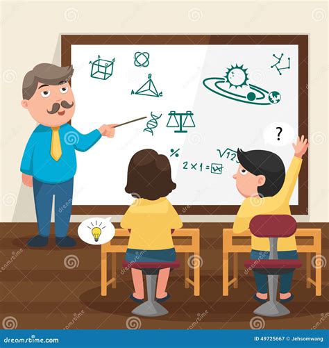 Illustrazione stilizzata di un'aula scolastica con studenti e insegnante che discutono di simboli religiosi.