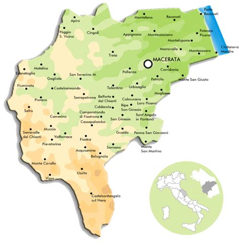 Mappa della rete territoriale della Diocesi di Macerata con evidenziate le parrocchie e le unità pastorali coinvolte nelle attività dell'Azione Cattolica.