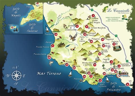Mappa del Cilento con evidenziata la posizione di Moio della Civitella e il Santuario di Novi Velia