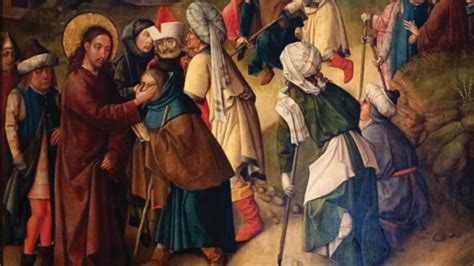 Illustrazione biblica di Bartimeo mendicante sulla strada di Gerico