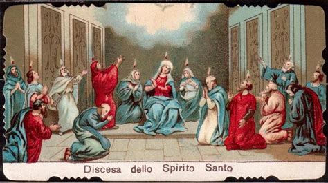 Illustrazione storica o iconografica raffigurante la discesa dello Spirito Santo sugli Apostoli e Maria nel Cenacolo