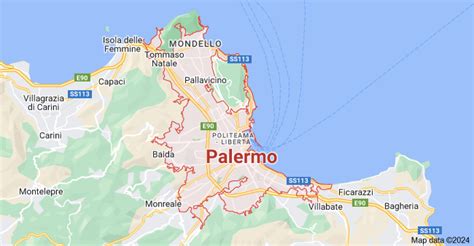 mappa della zona di Palermo con evidenziata la posizione della Casa Accoglienza Suore Cappuccine dell’Immacolata di Lourdes e i servizi principali nelle vicinanze