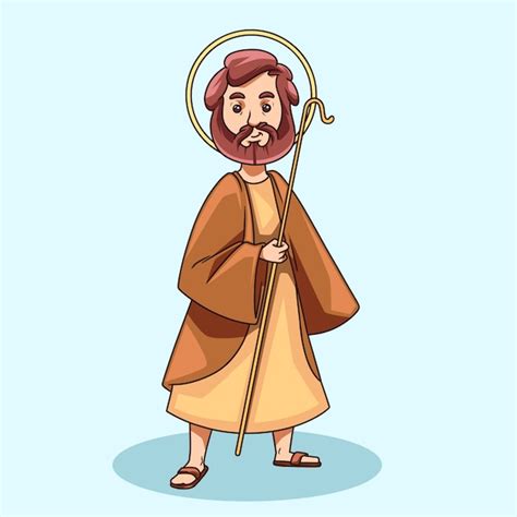 illustrazione di san Giuseppe che accompagna i bambini verso la mangiatoia