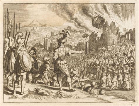 Illustrazione storica della caduta delle mura di Gerico al suono delle trombe