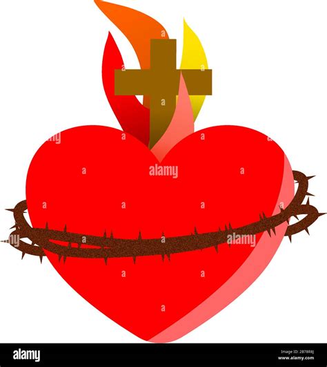 illustrazione di un cuore sacro con fiamme e spine