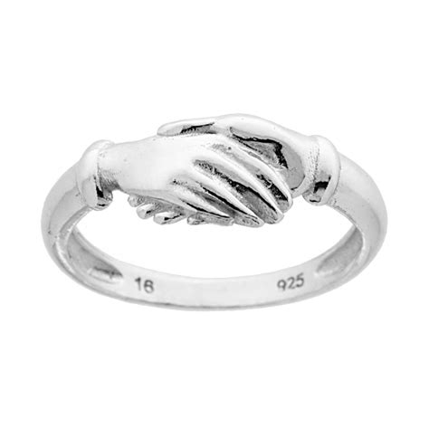 Anello in argento con mani congiunte in rilievo