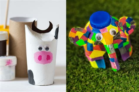 Bambini che interagiscono con materiali naturali e di riciclo