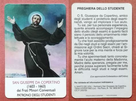 Illustrazione di uno studente che ringrazia San Giuseppe da Copertino
