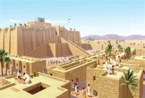 Ricostruzione di una ziggurat e della città sumera