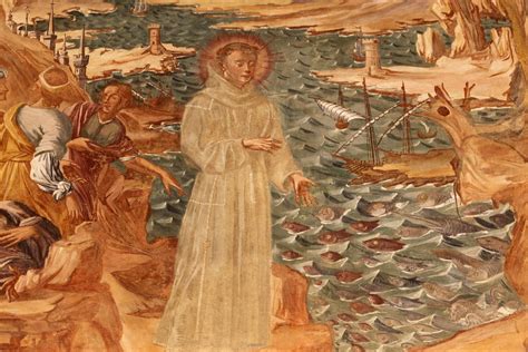 Illustrazione di un pescatore che predica ai pesci, in riferimento al Lied