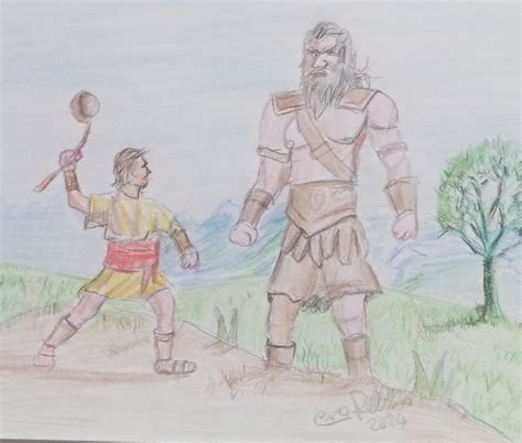 Rappresentazione di Davide che sceglie le pietre da un torrente.