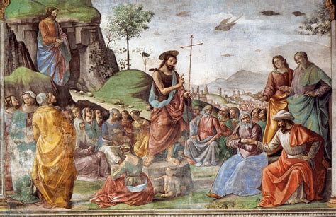 Giovanni Battista predica sulle rive del Giordano, battesimo