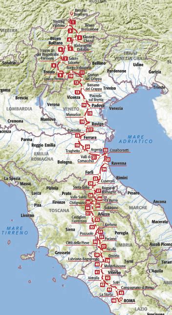 Mappa schematica del percorso della Via Romea Germanica in Italia