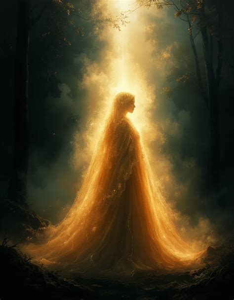 illustrazione di una figura femminile luminosa e serena, che evoca purezza e grazia