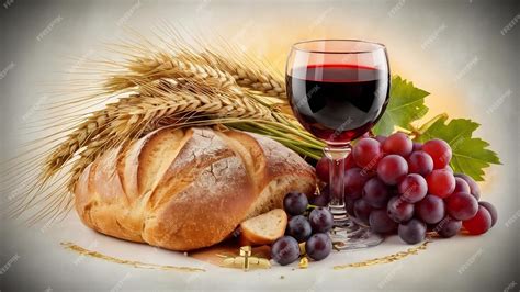 Illustrazione che rappresenta i simboli della fede cristiana come la croce, il pane e il vino