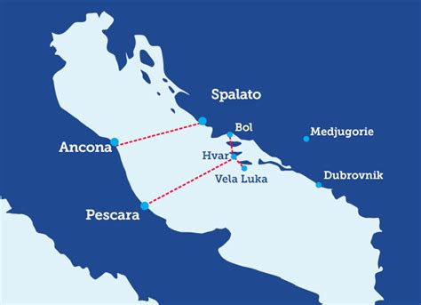 Mappa del percorso in traghetto Ancona-Spalato e in autobus o auto per Medjugorje